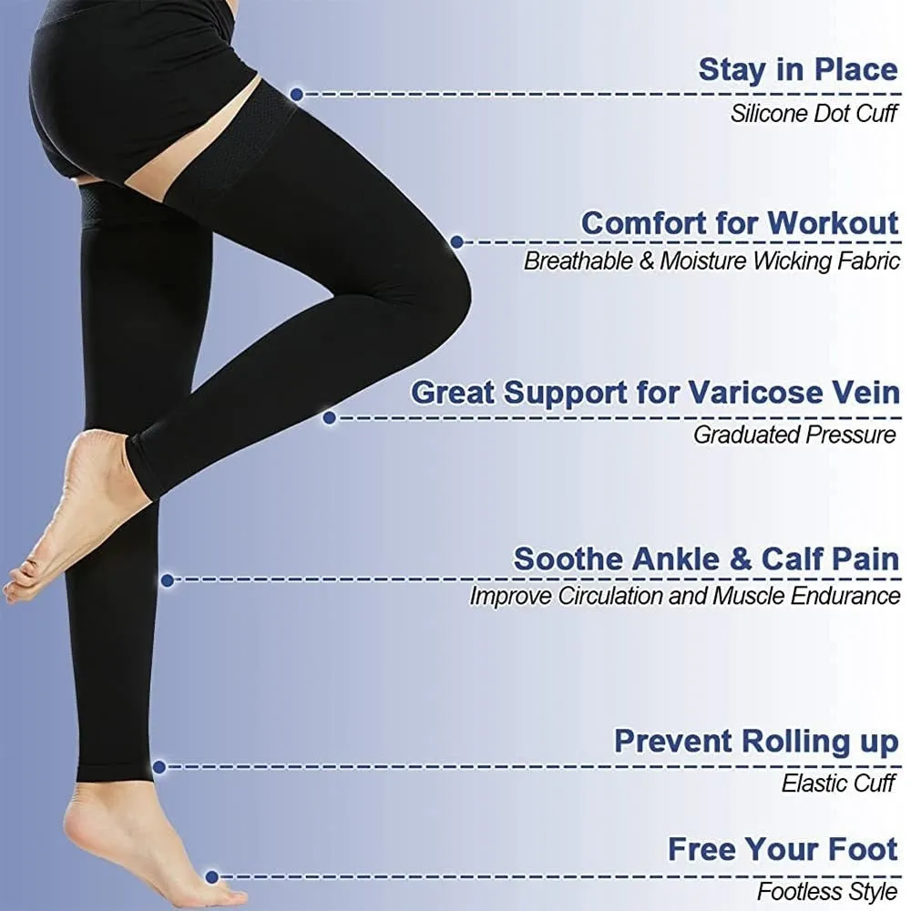 1 Pair Thigh High Footless Compression Stocking Support for Varicose Veins Swelling