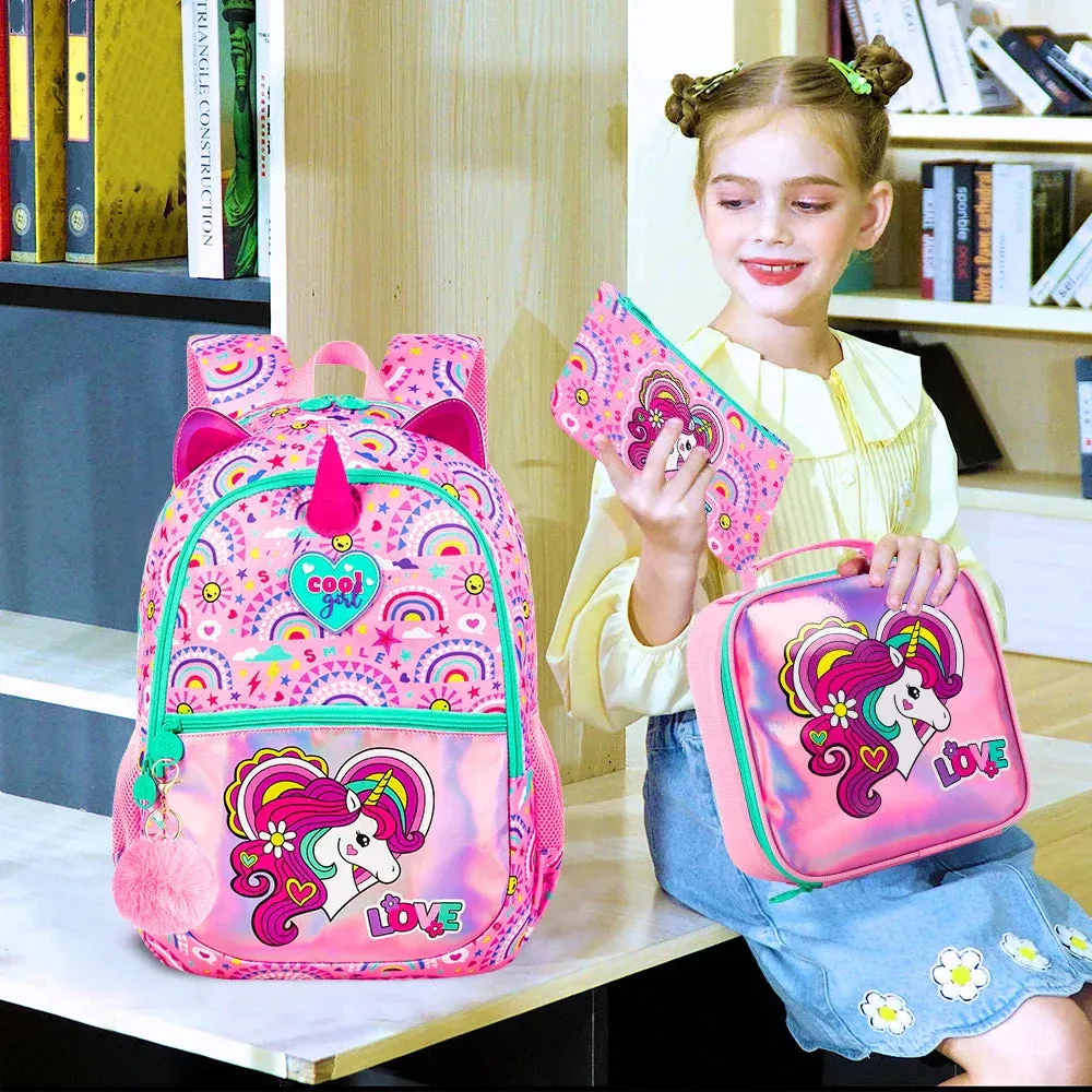 16.5 Inch Unicorn Backpack Set For Girls Waterproof Lightweight