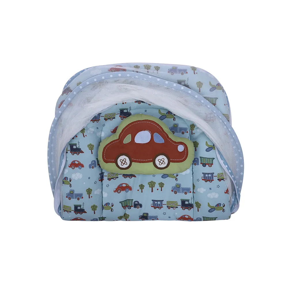 Abracadabra Gadda Set with Mosquito Net & Shaped Pillow Transport Theme - Light Blue