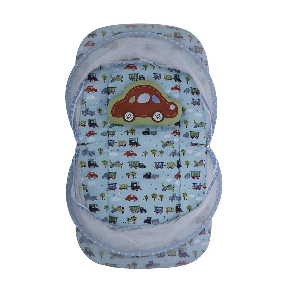 Abracadabra Gadda Set with Mosquito Net & Shaped Pillow Transport Theme - Light Blue