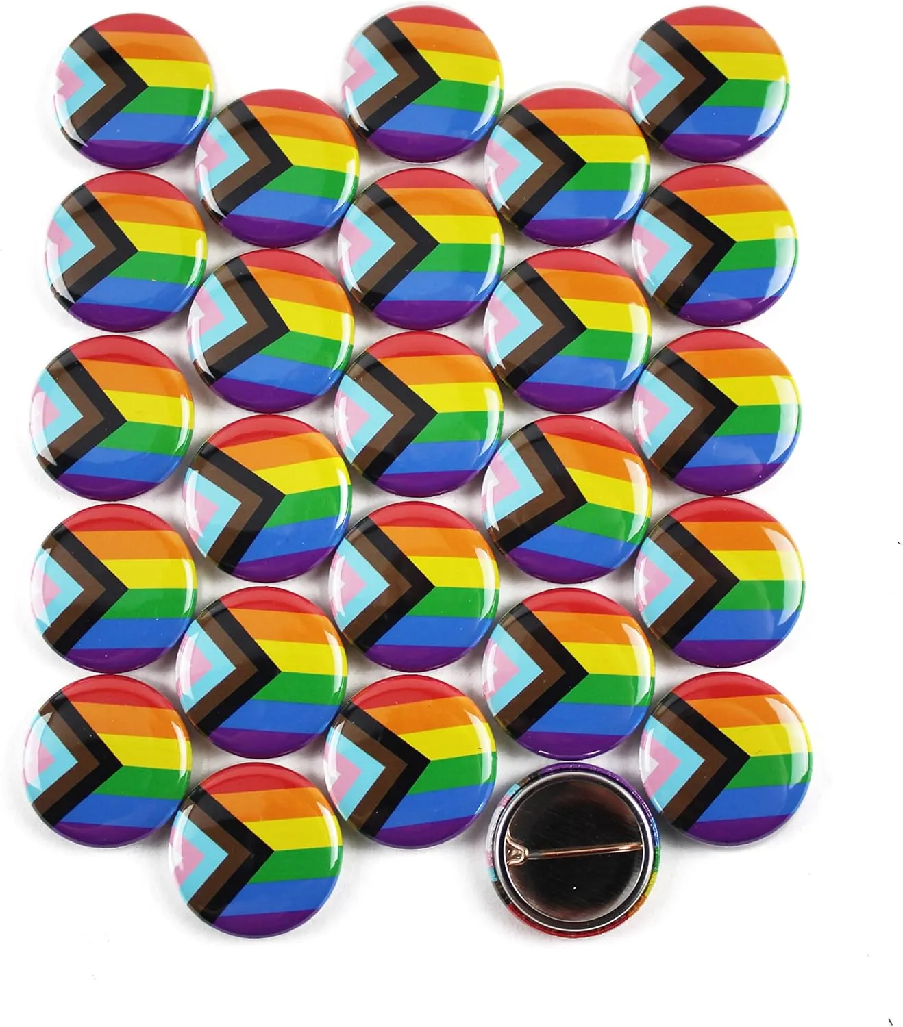 LGBTQ  Progress Pride Flag Pinback Buttons  Colorful & Round Durable Pins for Backpacks, Jackets, Lanyards, and Events  Ideal for Pride Celebrations and Community Support  1 Inch (25 Pack)