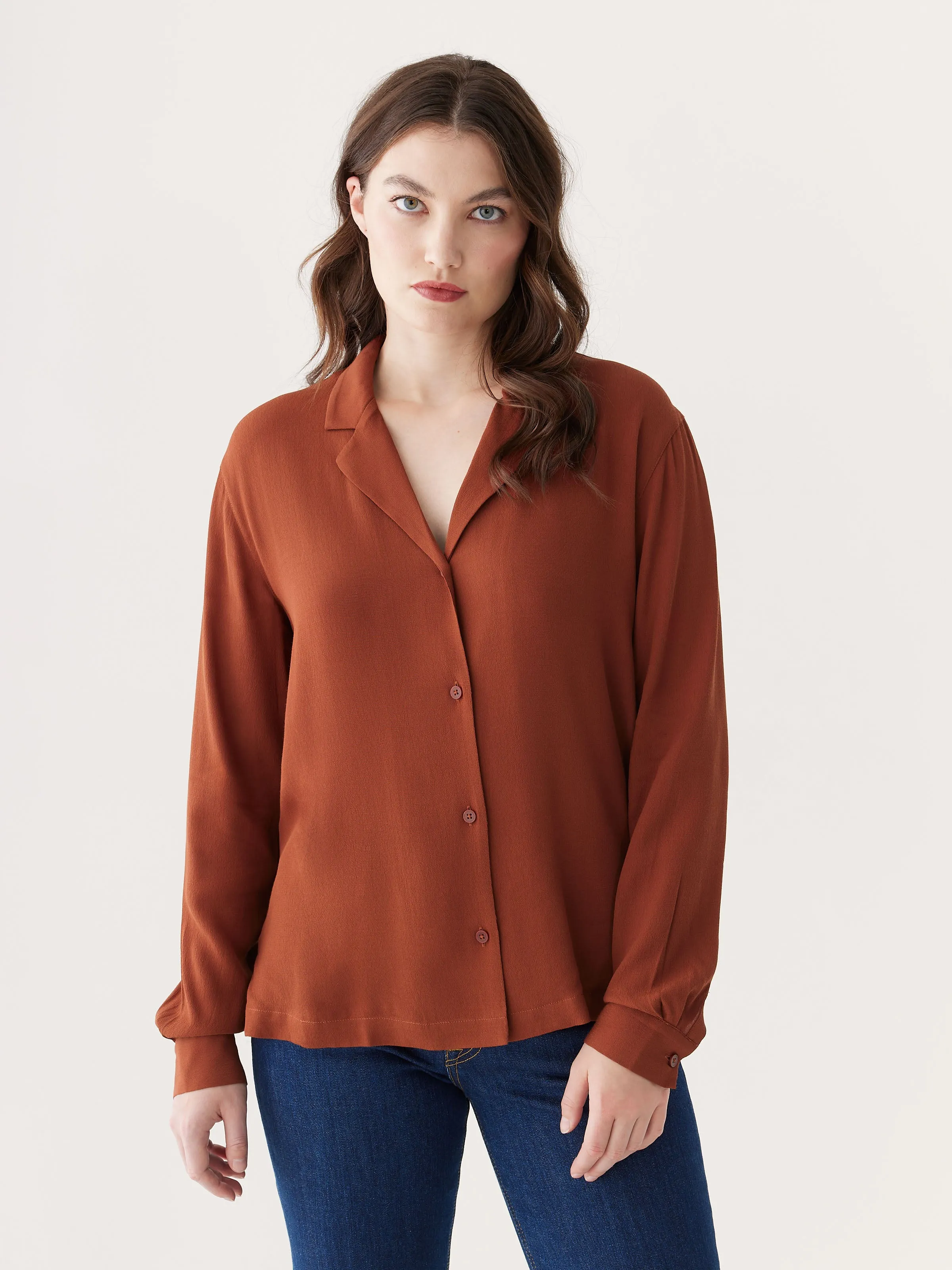 The Long Sleeve Camp Collar Blouse in Smoked Paprika