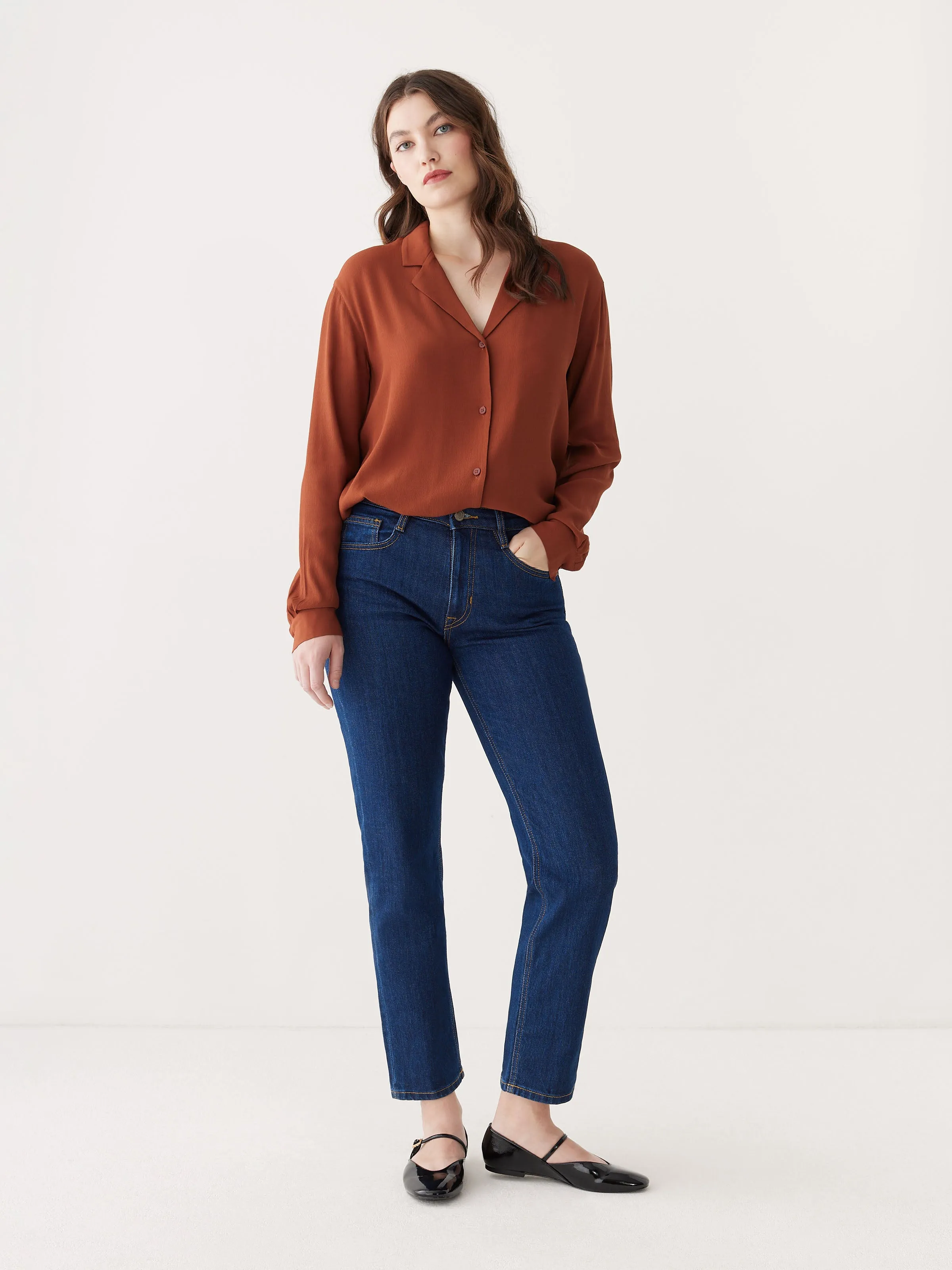 The Long Sleeve Camp Collar Blouse in Smoked Paprika